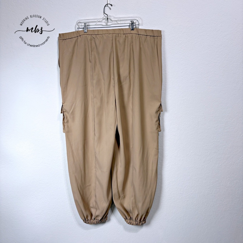Megan Renee Parachute Cargo Pants‎ Elastic Waist Tapered Jogger Tan Women 2X - Picture 6 of 8
